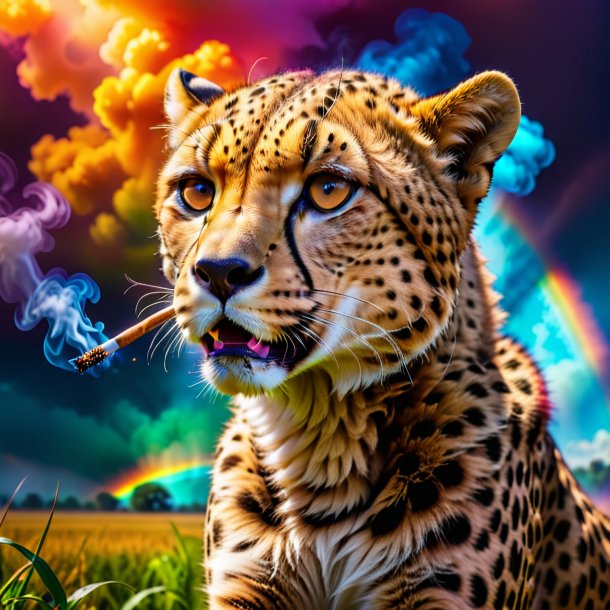 Photo of a smoking of a cheetah on the rainbow