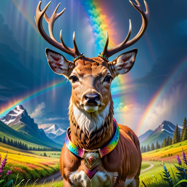 Picture of a deer in a belt on the rainbow