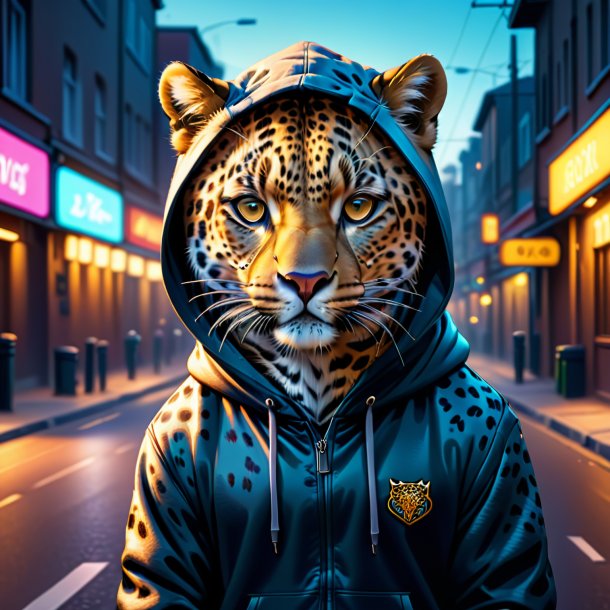 Ilustração de um leopardo em um hoodie na estrada