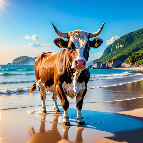 Pic d'un jeu d'une vache sur la plage