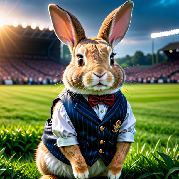 Pic of a rabbit in a vest on the field