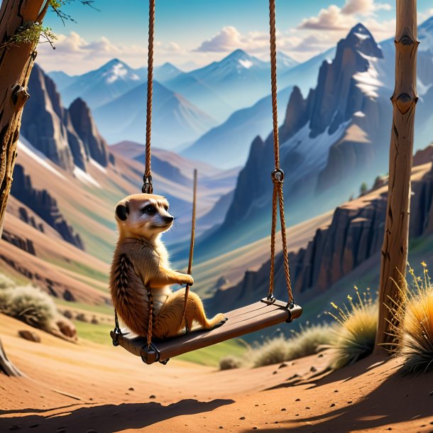 Pic of a swinging on a swing of a meerkat in the mountains