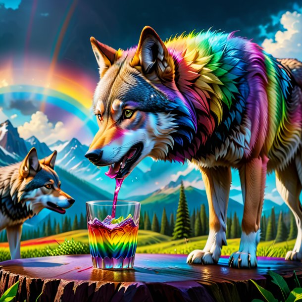 Pic of a drinking of a wolf on the rainbow