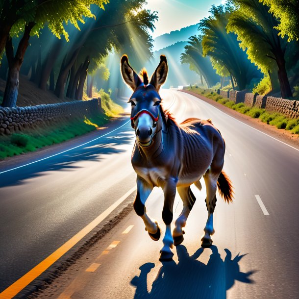 Picture of a dancing of a donkey on the road