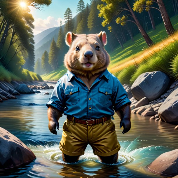 Illustration of a wombat in a trousers in the river