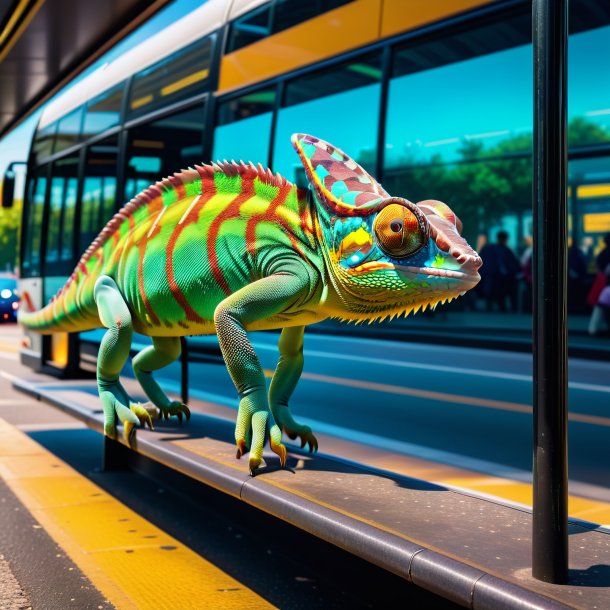 Image of a swimming of a chameleon on the bus stop