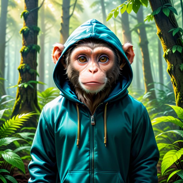 Picture of a monkey in a hoodie in the forest