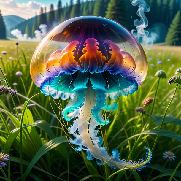 Picture of a smoking of a jellyfish in the meadow