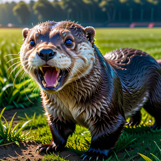 Pic d'une colère d'une loutre sur le champ