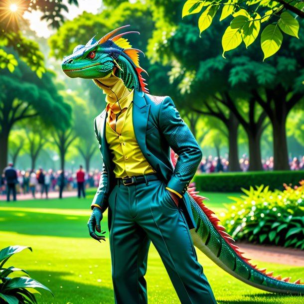 Image of a basilisk in a trousers in the park