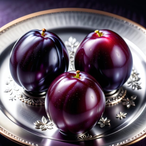 "imagery of a silver date, plum"