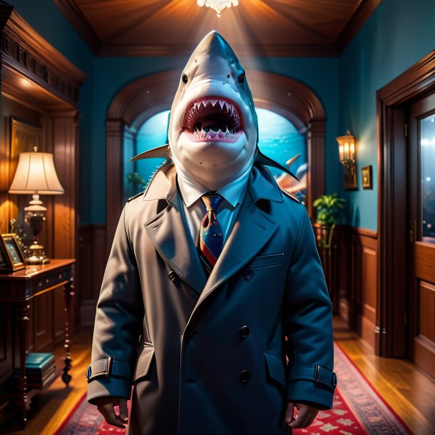 Photo of a shark in a coat in the house