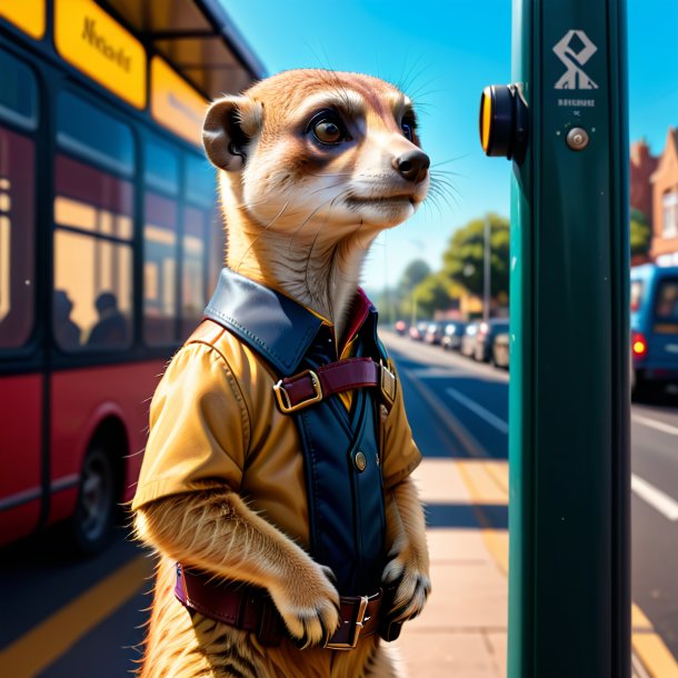 Ilustração de um meerkat em um cinto no ponto de ônibus