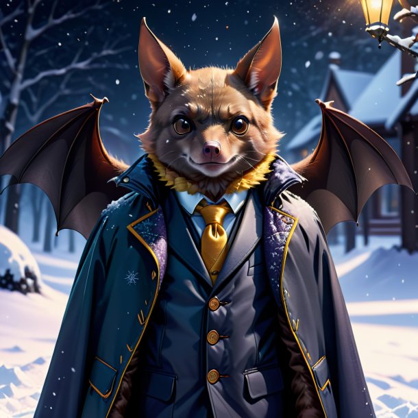 Illustration of a bat in a jacket in the snow