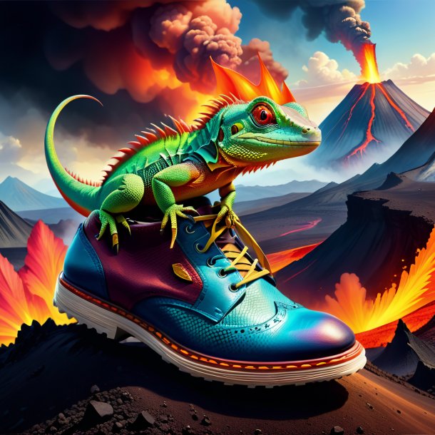 Drawing of a lizard in a shoes in the volcano