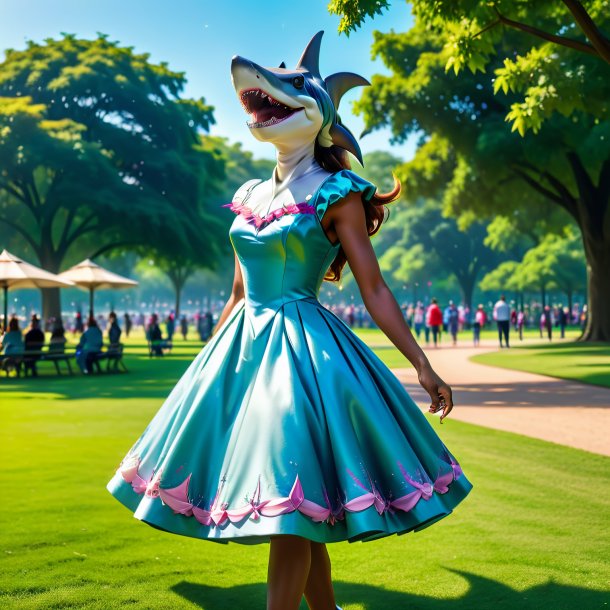 Foto de um tubarão-martelo em um vestido no parque