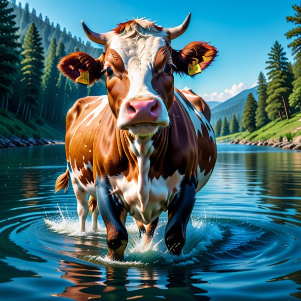 Pic d'une vache dans un jean à l'eau