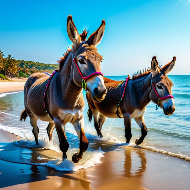 Foto de una natación de un burro en la playa