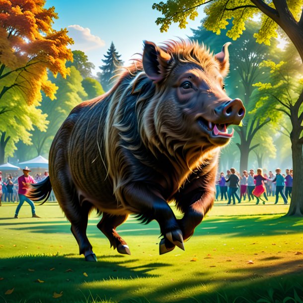 Pic of a dancing of a boar in the park