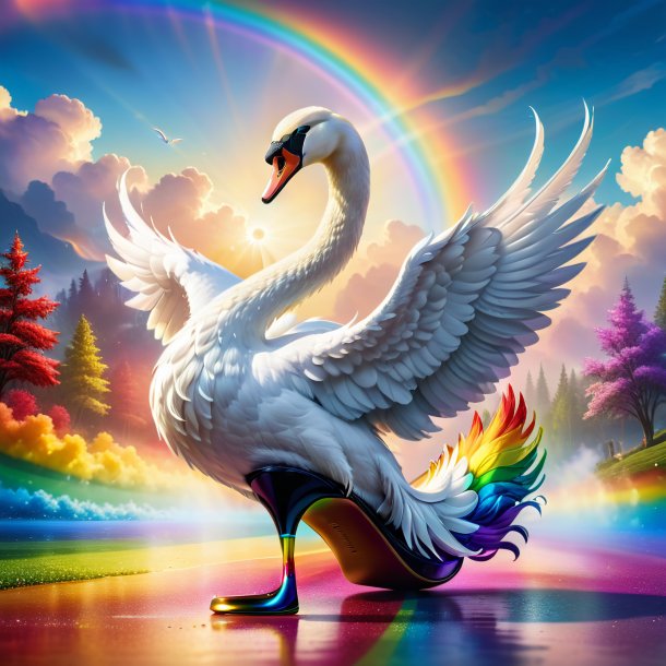 Photo of a swan in a shoes on the rainbow