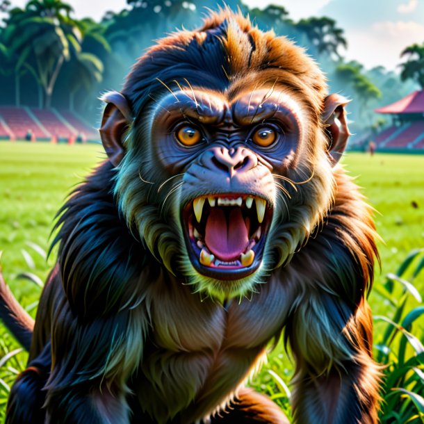 Picture of a angry of a monkey on the field