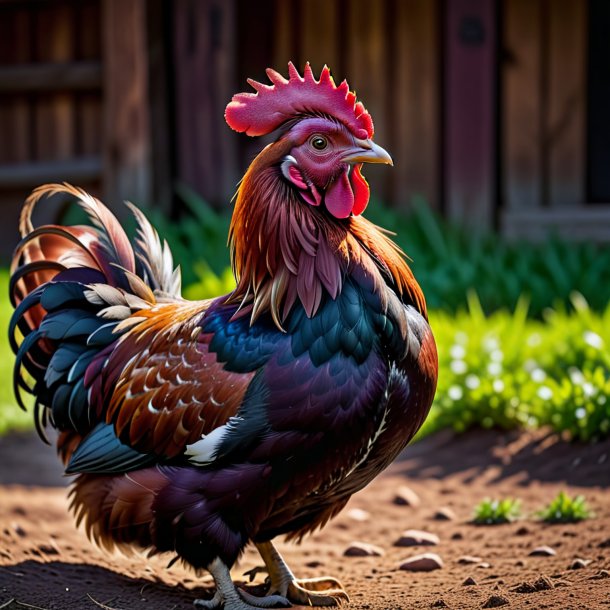 Imagen de una gallina granate esperando