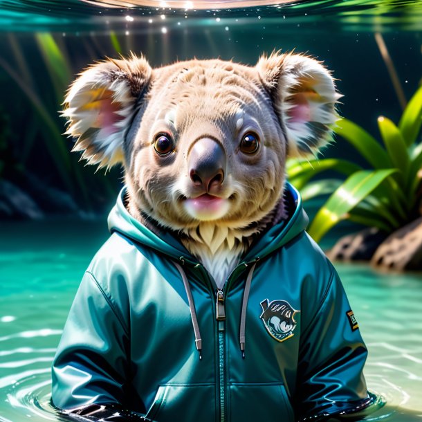 Foto de un koala en una sudadera con capucha en el agua