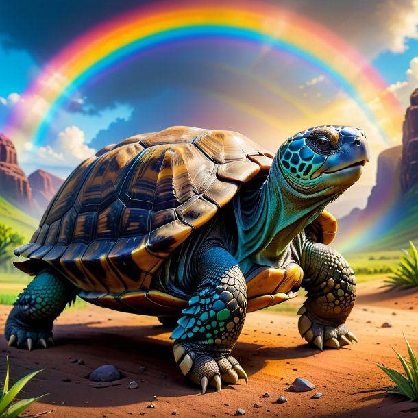 Image of a tortoise in a belt on the rainbow