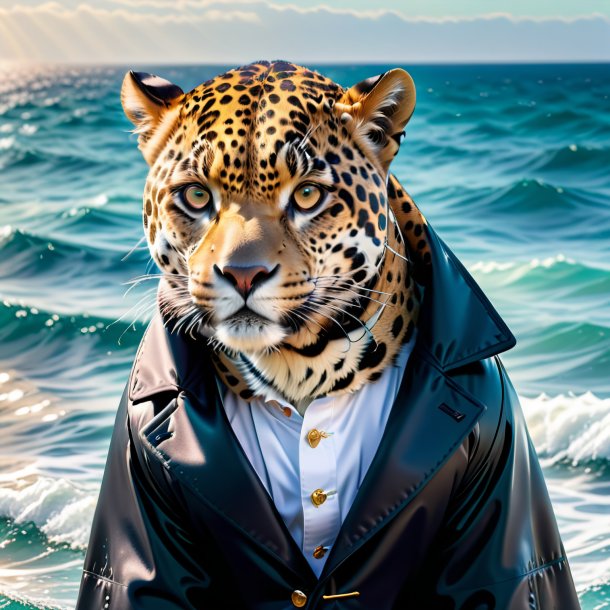 Imagem de um jaguar em um casaco no mar