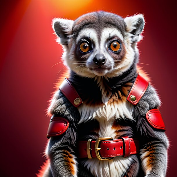 Pic of a lemur in a red belt