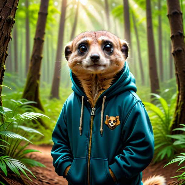 Foto de um meerkat em um hoodie na floresta