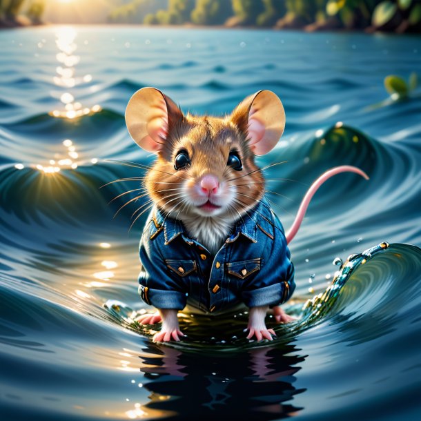 Picture of a mouse in a jeans in the water