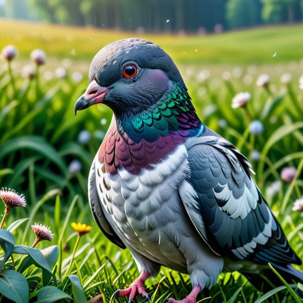 Image of a crying of a pigeon in the meadow