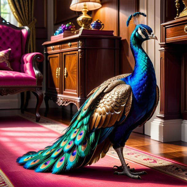 Foto de un pavo real en un zapato en la casa