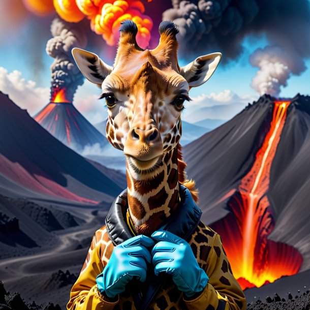 Image of a giraffe in a gloves in the volcano