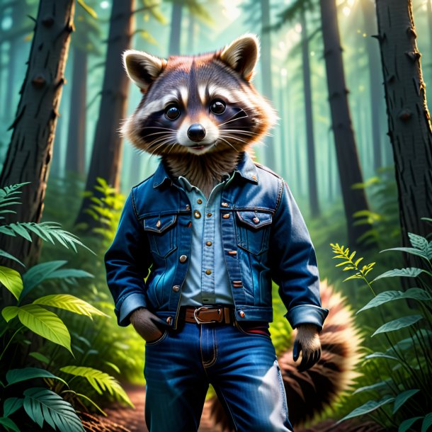 Photo of a raccoon in a jeans in the forest