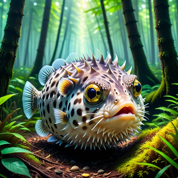 Pic of a waiting of a pufferfish in the forest