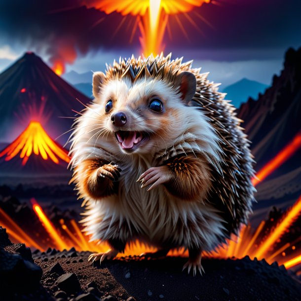 Photo of a dancing of a hedgehog in the volcano