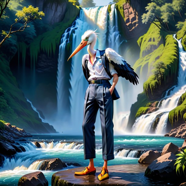 Pic of a stork in a trousers in the waterfall