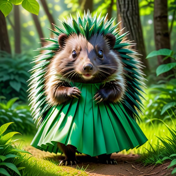 Image of a porcupine in a green skirt