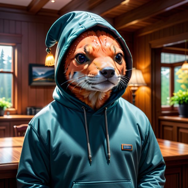 Pic of a salmon in a hoodie in the house