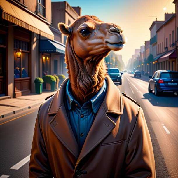 Illustration of a camel in a coat on the road