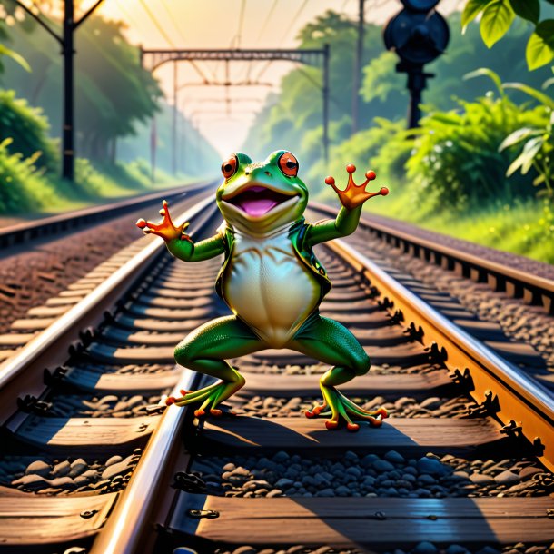 Pic of a dancing of a frog on the railway tracks