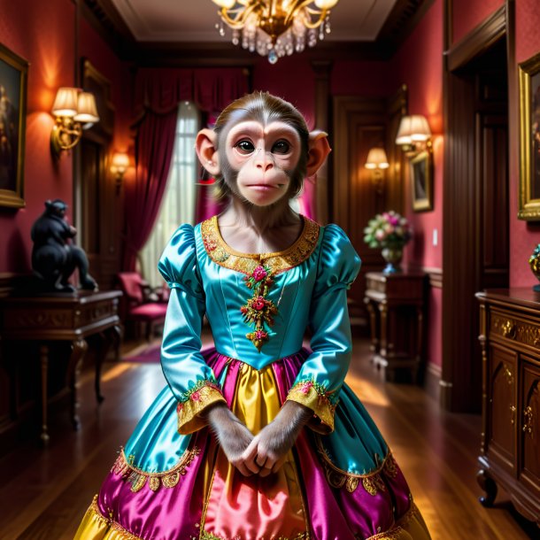 Pic d'un singe dans une robe dans la maison