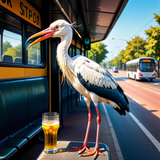 Pic d'une cigogne à l'arrêt de bus