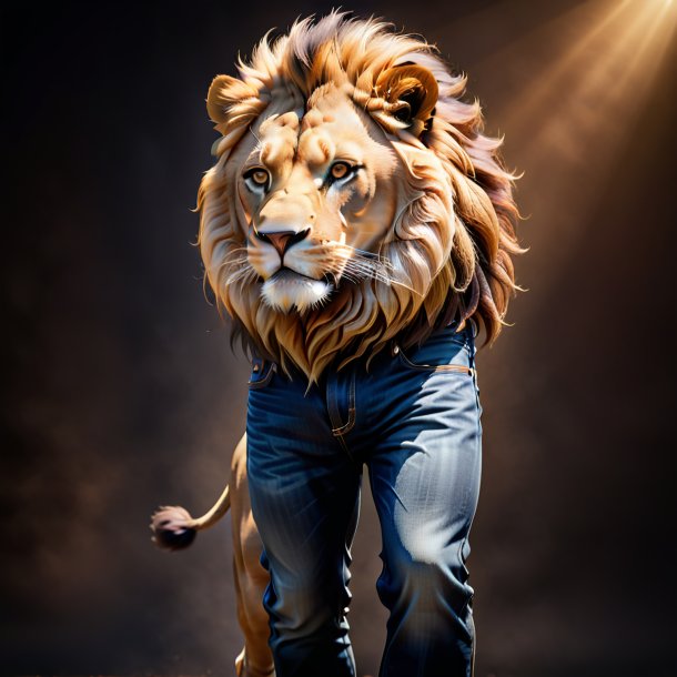 Picture of a lion in a brown jeans