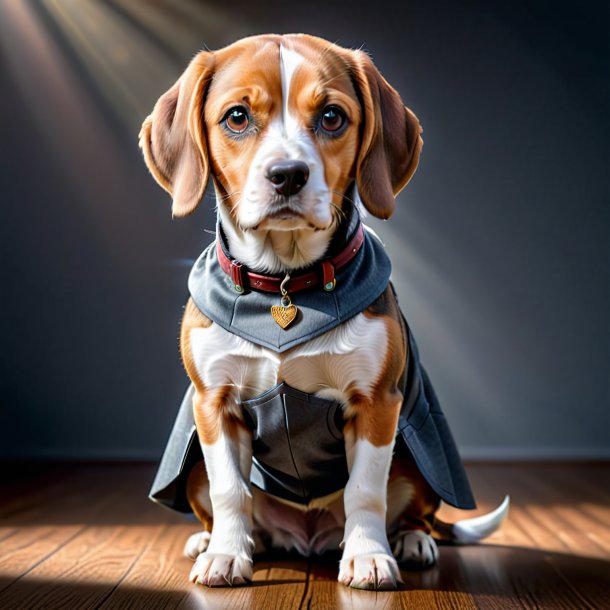 Imagen de un beagle en una falda gris