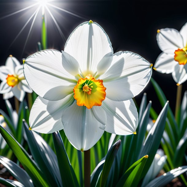 "photography of a silver narcissus, white"