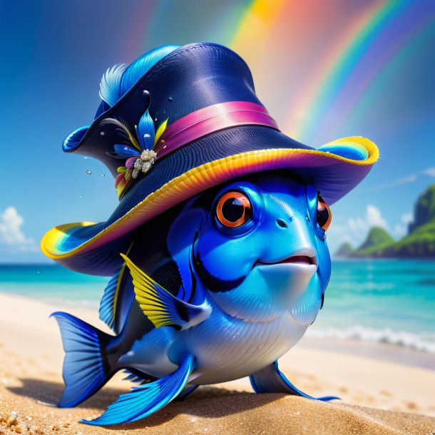 Image of a blue tang in a hat on the rainbow