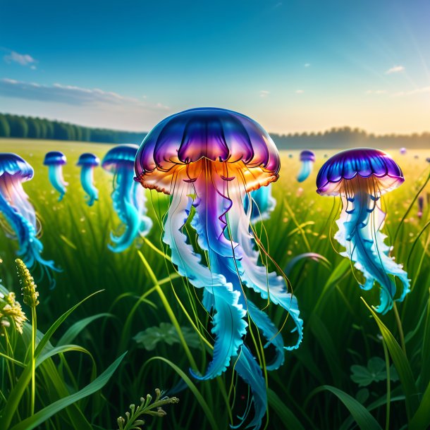 Picture of a swimming of a jellyfish in the meadow